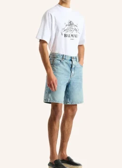 Bermudashorts aus verwaschenem Denim in Light Blue