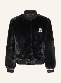 College-Jacke aus Kunstfell