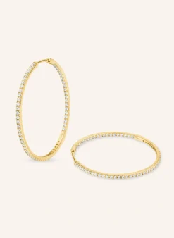 Creolen CLEO BIG aus 14 Karat Gelbgold mit Diamanten