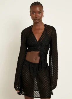 Cropped-Wickelbluse mit Glitzergarn