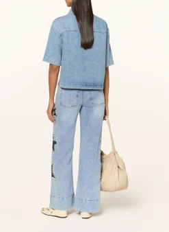Flared Jeans mit Schmuckperlen