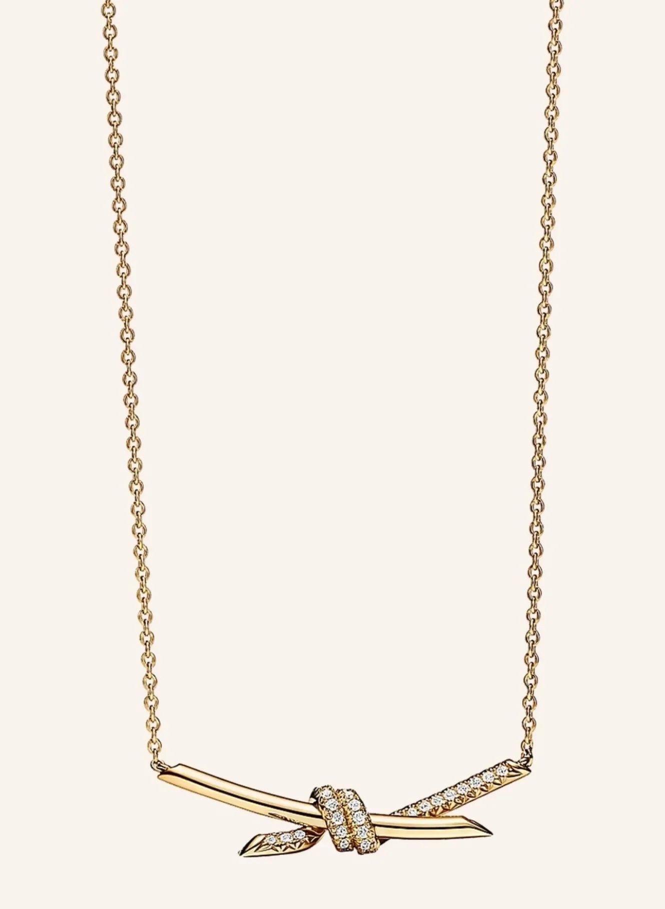 Halskette TIFFANY KNOT aus 18 Karat Gelbgold mit Diamanten im runden Brillantschliff
