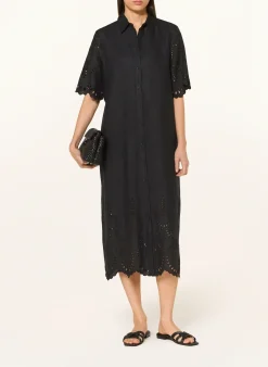 Hemdblusenkleid aus Leinen mit Lochspitze