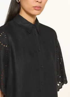 Hemdblusenkleid aus Leinen mit Lochspitze