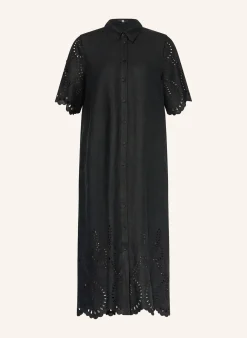 Hemdblusenkleid aus Leinen mit Lochspitze