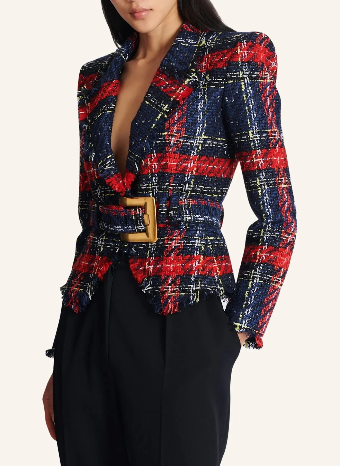 Jacke mit Gürtel aus Tweed mit Tartanmuster