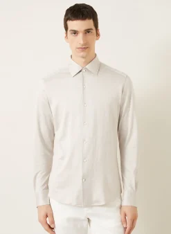Jerseyhemd Slim Fit mit Seide und Leinen