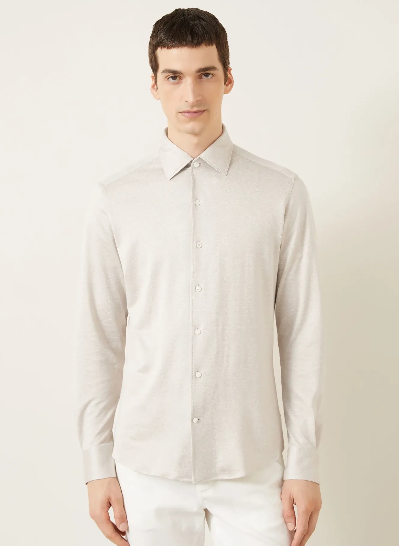 Jerseyhemd Slim Fit mit Seide und Leinen