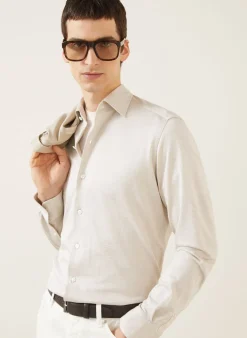 Jerseyhemd Slim Fit mit Seide und Leinen