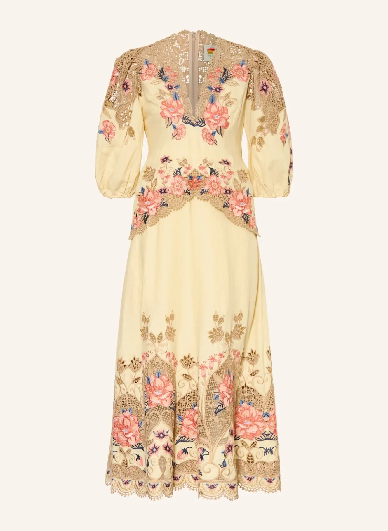 Kleid mit Leinen und Lochspitze