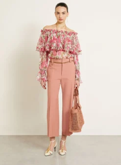 Off-Shoulder-Bluse aus Seide mit Rüschen