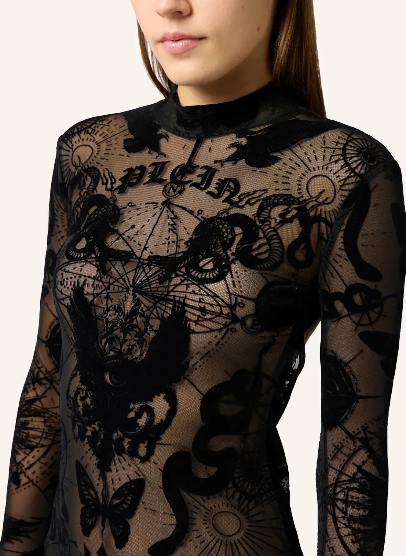 PHILIPP PLEIN Open Back Maxi Dress Flock Butterfly Tattoo