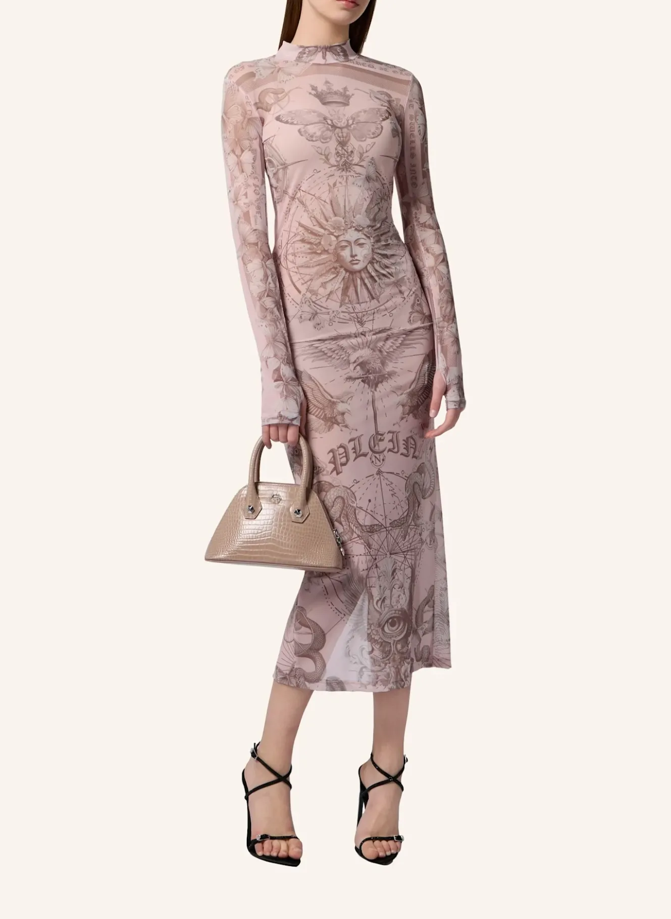 PHILIPP PLEIN Tulle Maxi Dress Open Back Butterfly Tattoo