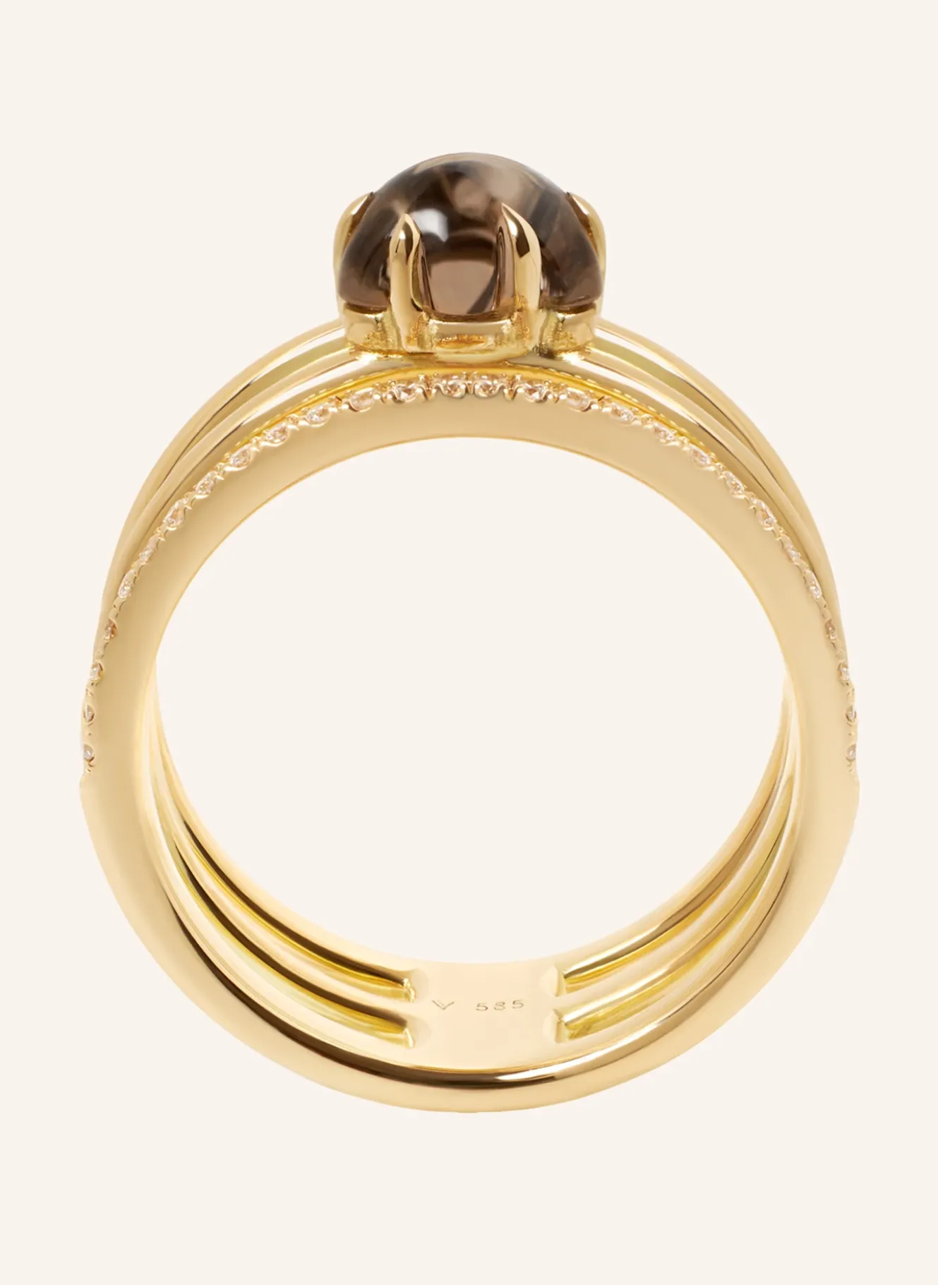 Ring WOLKE RAUCHQUARZ BRILLANT PAVÉ DREIREIHIG