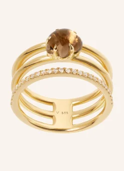 Ring WOLKE RAUCHQUARZ BRILLANT PAVÉ DREIREIHIG