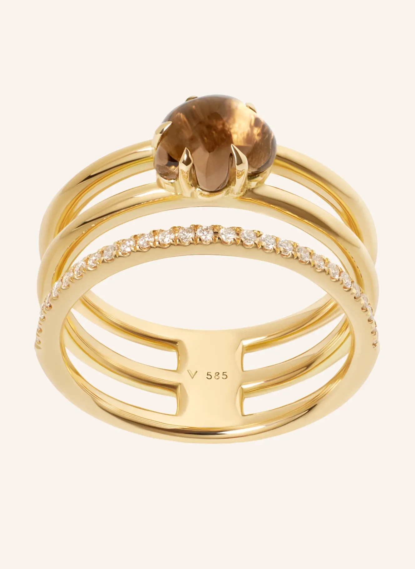 Ring WOLKE RAUCHQUARZ BRILLANT PAVÉ DREIREIHIG