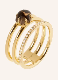 Ring WOLKE RAUCHQUARZ BRILLANT PAVÉ DREIREIHIG
