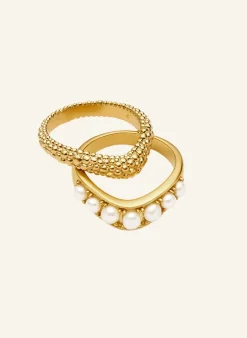 Ringe PEARL BAYA STACKING RING SET by GLAMBOU