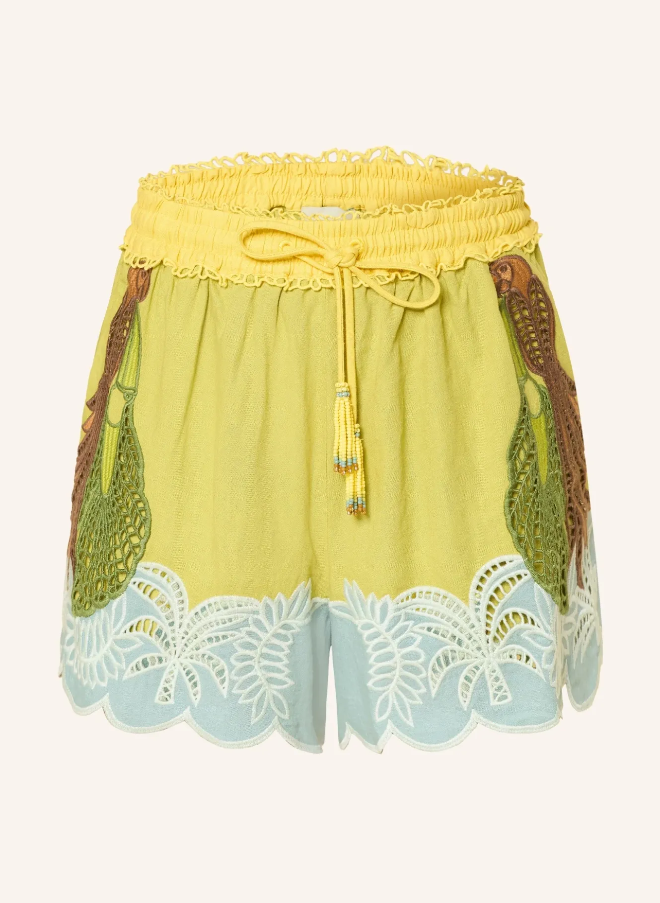 Shorts USIACURI mit Leinen und Schmuckperlen