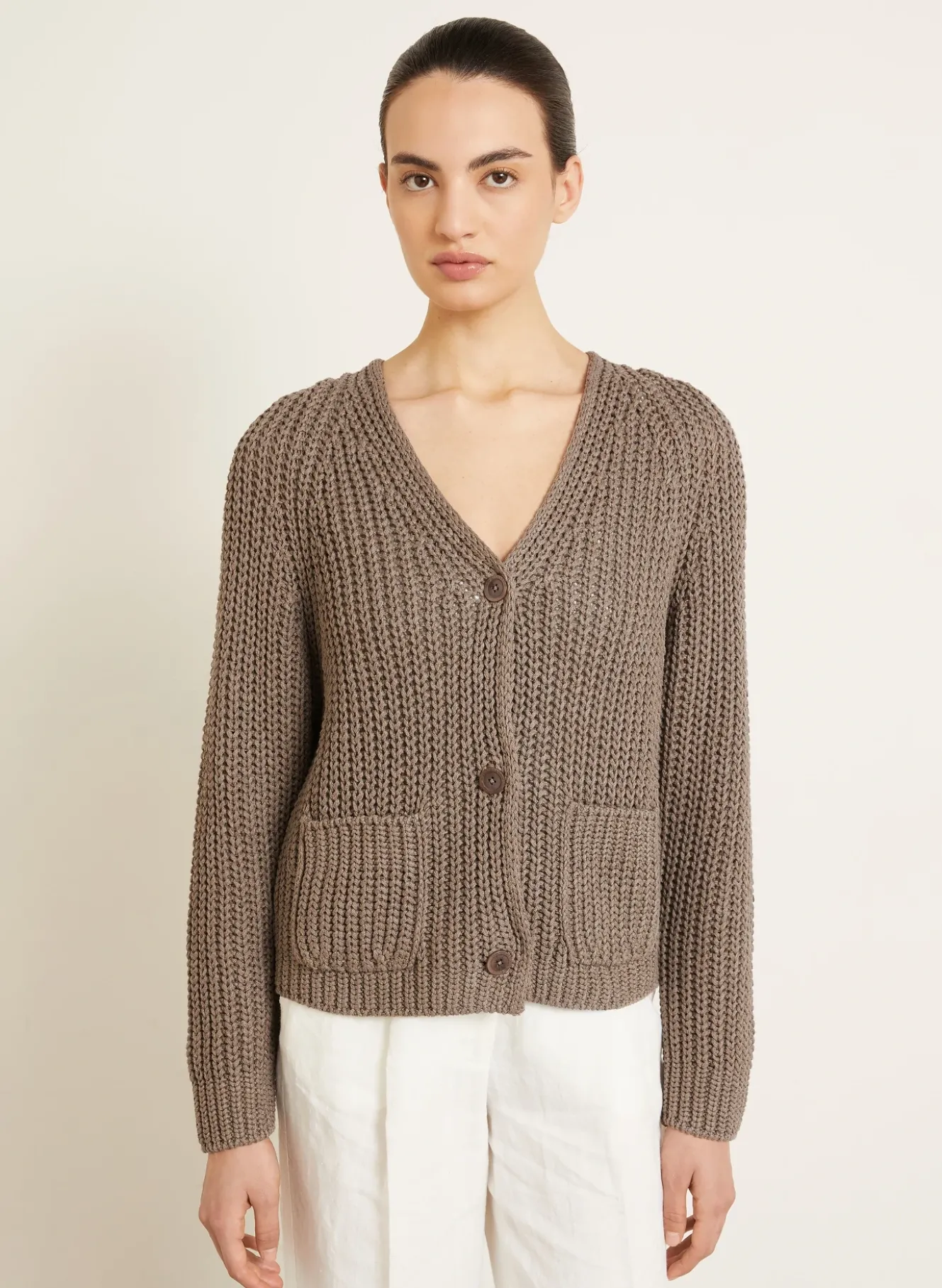 Strickjacke ALIVA mit Seide und Leinen