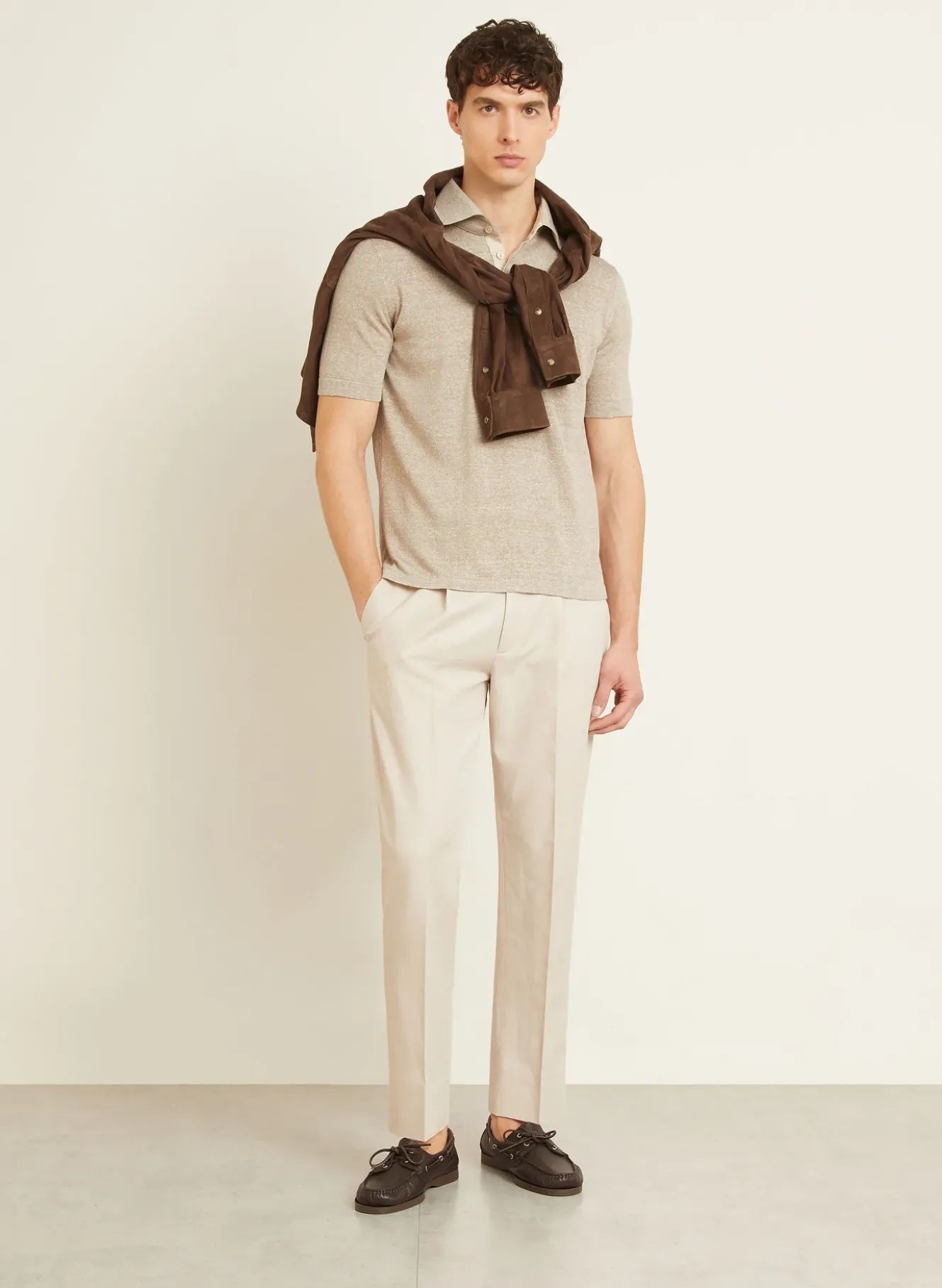 Strick-Poloshirt mit Leinen