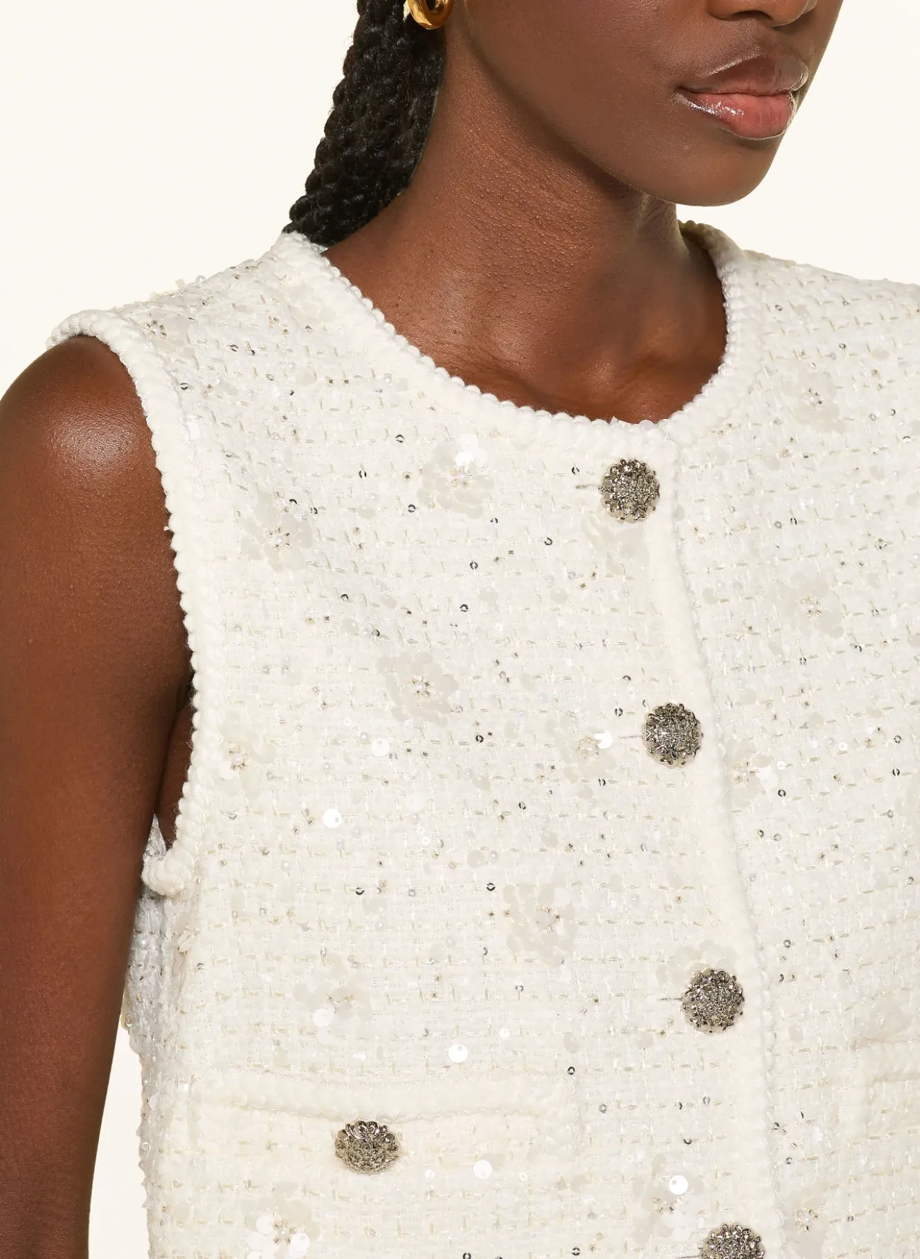 Tweed-Weste mit Pailletten und Glitzergarn