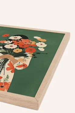 Wandbild BLUMEN AUF GRÜN mit Rahmen