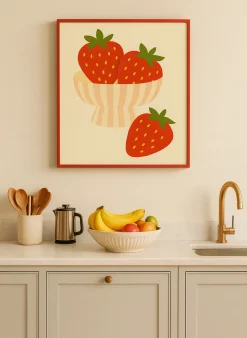 Wandbild ERDBEEREN mit Rahmen