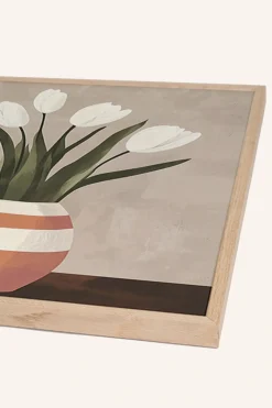 Wandbild WEIßE TULPEN BEIGE VASE mit Rahmen